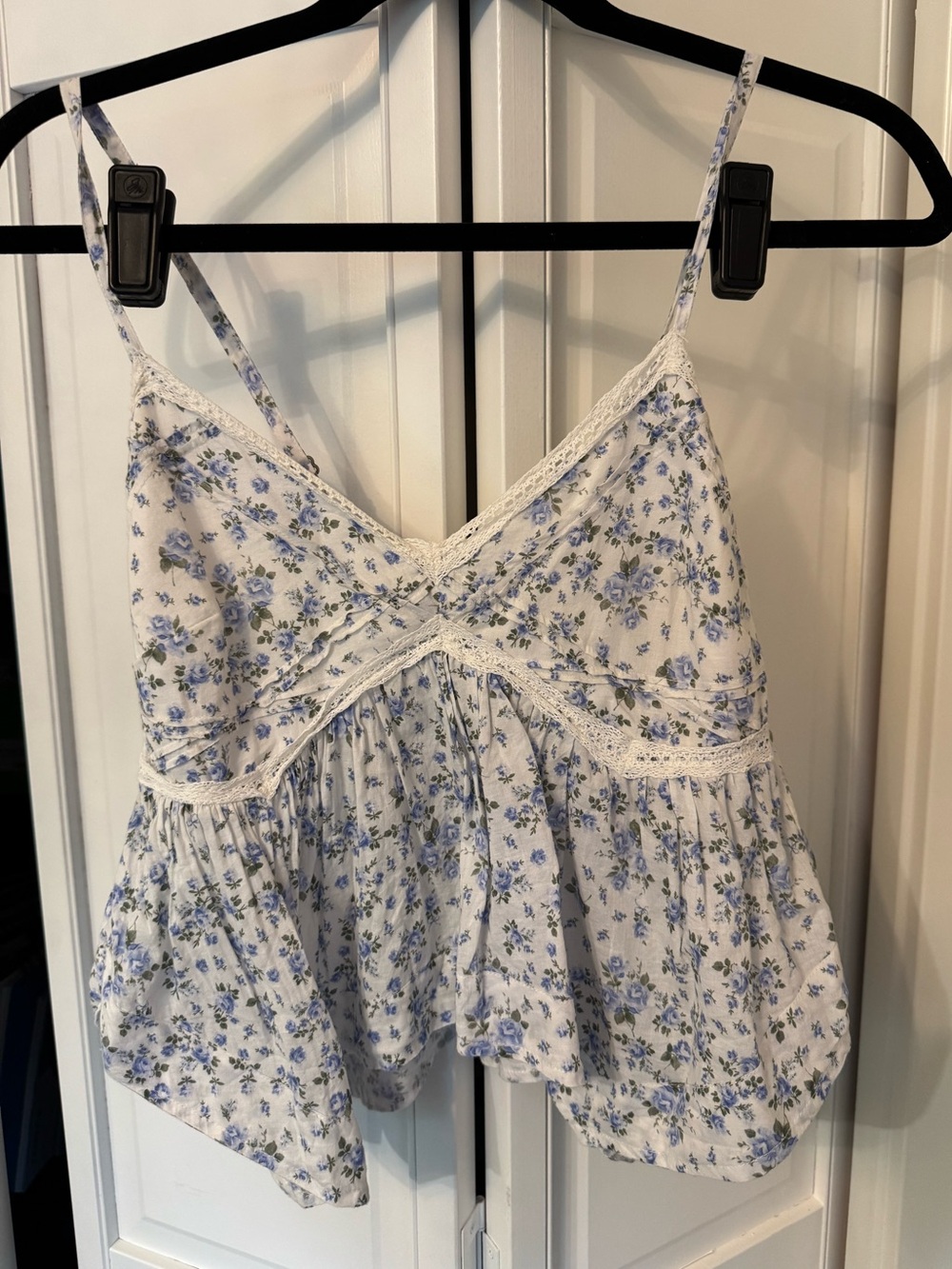 Hollister White Spaghetti Strap Camisole with Blue Floral Print